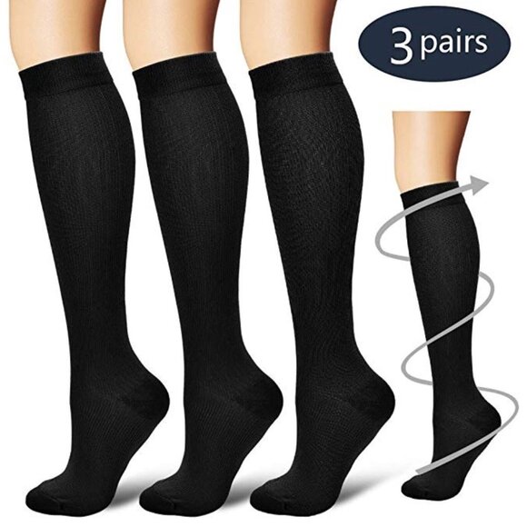 3 Pairs Womens Graduated Mild COMPRESSION 10-15 mmHg Over The Calf / Knee Socks - Picture 1 of 4